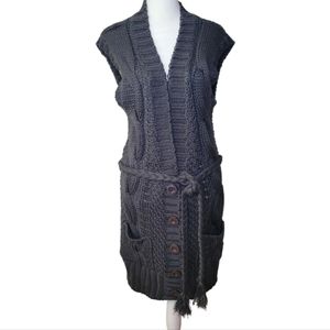 NWT PALOMARES Cable Knit Sleeveless Duster Cardigan Sweater Belt Buttons Snap XL